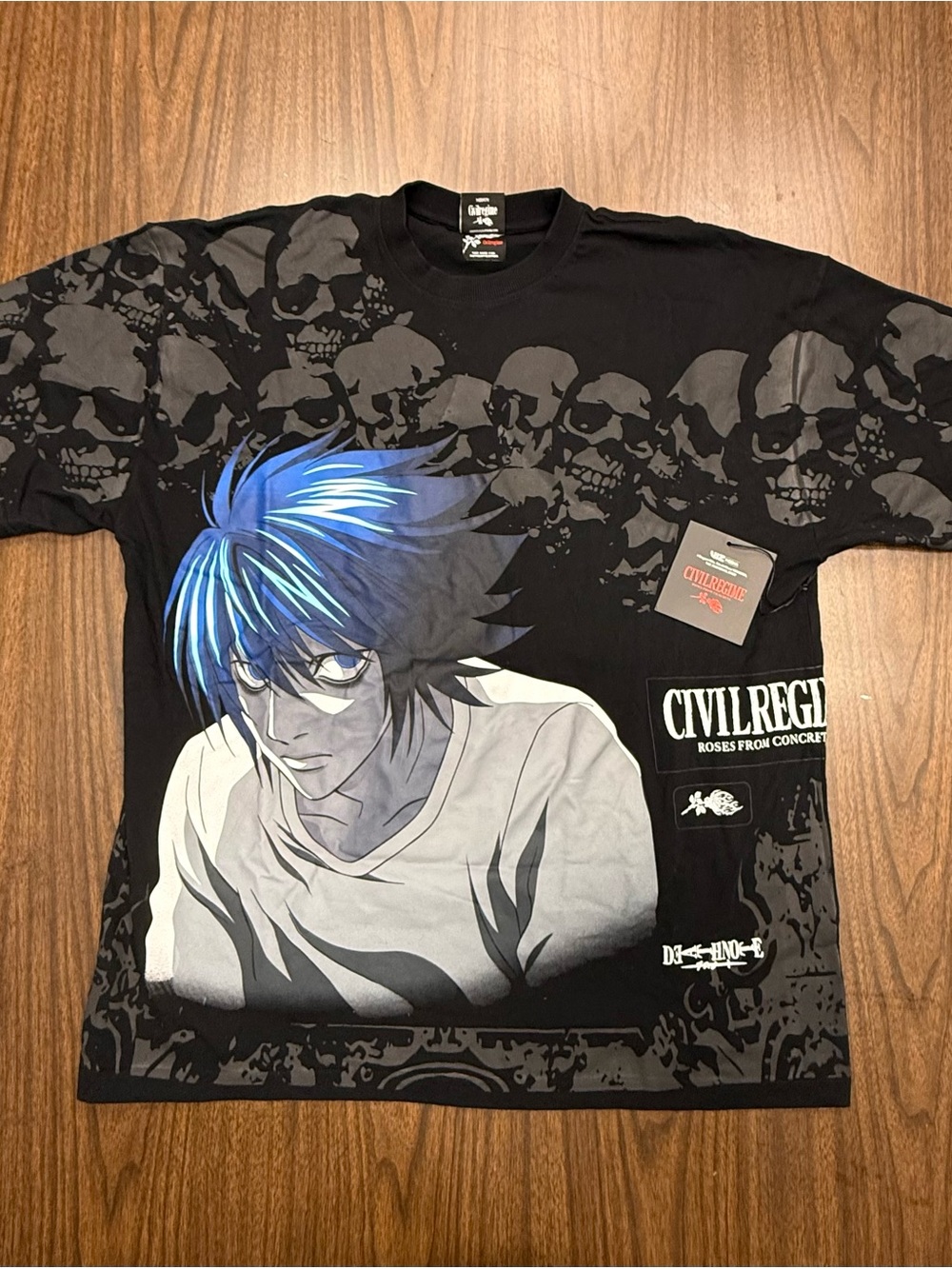 Civil Regime Death Note Black Graphic Anime Tee with Blue Accent NWT Oversized M